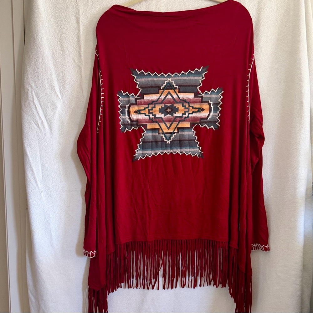 Double D Ranch Red Top w/Fringe Size Large - Picture 3 of 8